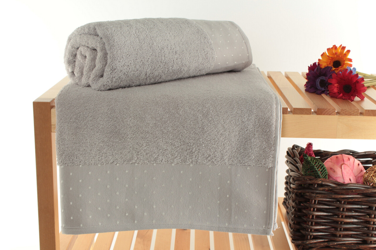 Set prosoape de baie, L'essentiel Maison, Pitircik, Gri deschis/Alb - imagine 3